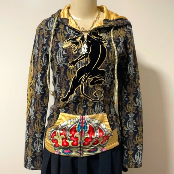 Christian Audiger Y2K Black & Gold Panther Monogram Hoodie - Picture 7 of 15
